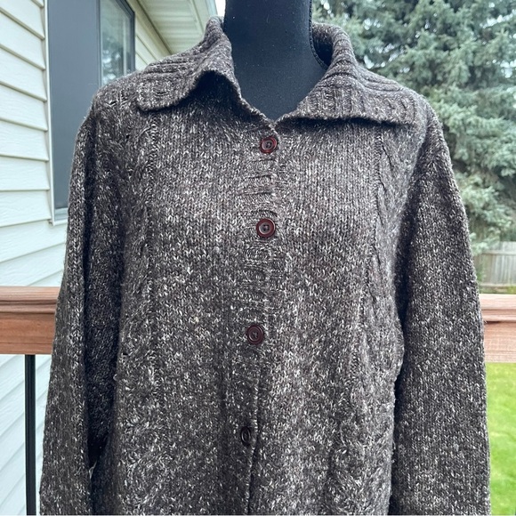 LL Bean Womens Size 2X Cable Knit Wool Blend Cardigan Sweater Speckled Fisherman - Picture 11 of 13